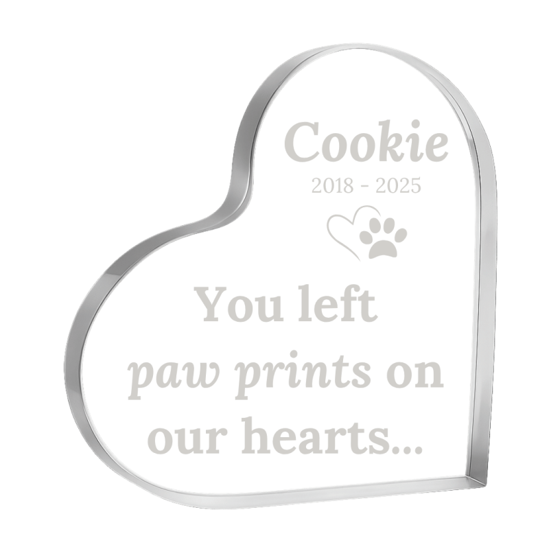 Plaque commémorative chien personnalisée – Souvenir cœur en acrylique pour animal avec nom, dates & message gravés