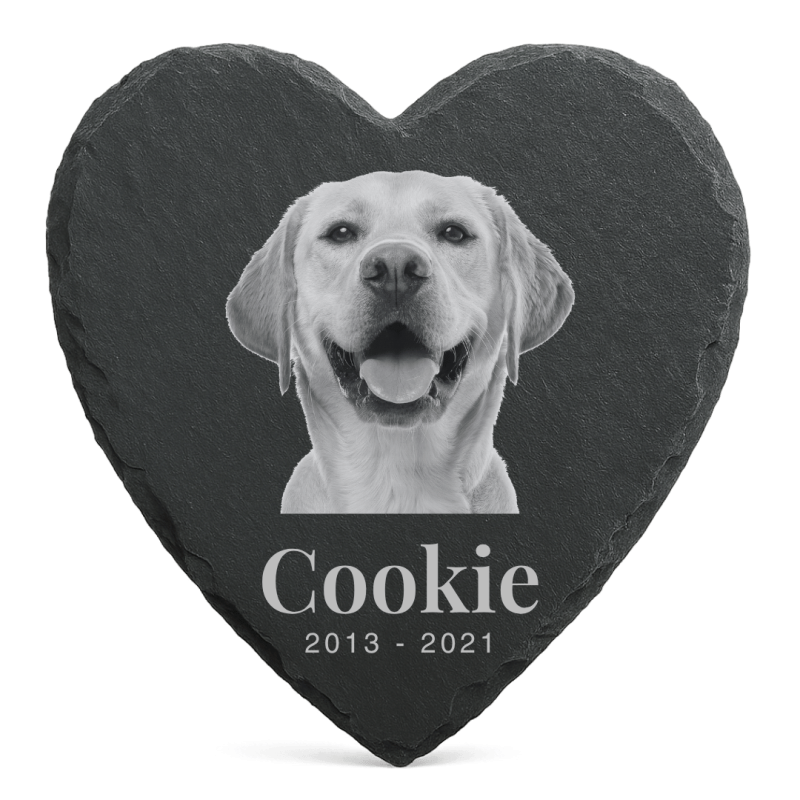 Pierre commémorative chien cœur avec photo personnalisée – Plaque souvenir en ardoise pour animal avec nom & dates