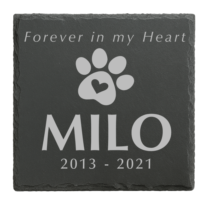 Pierre commémorative chien carrée personnalisée – Plaque souvenir en ardoise avec nom, dates & message