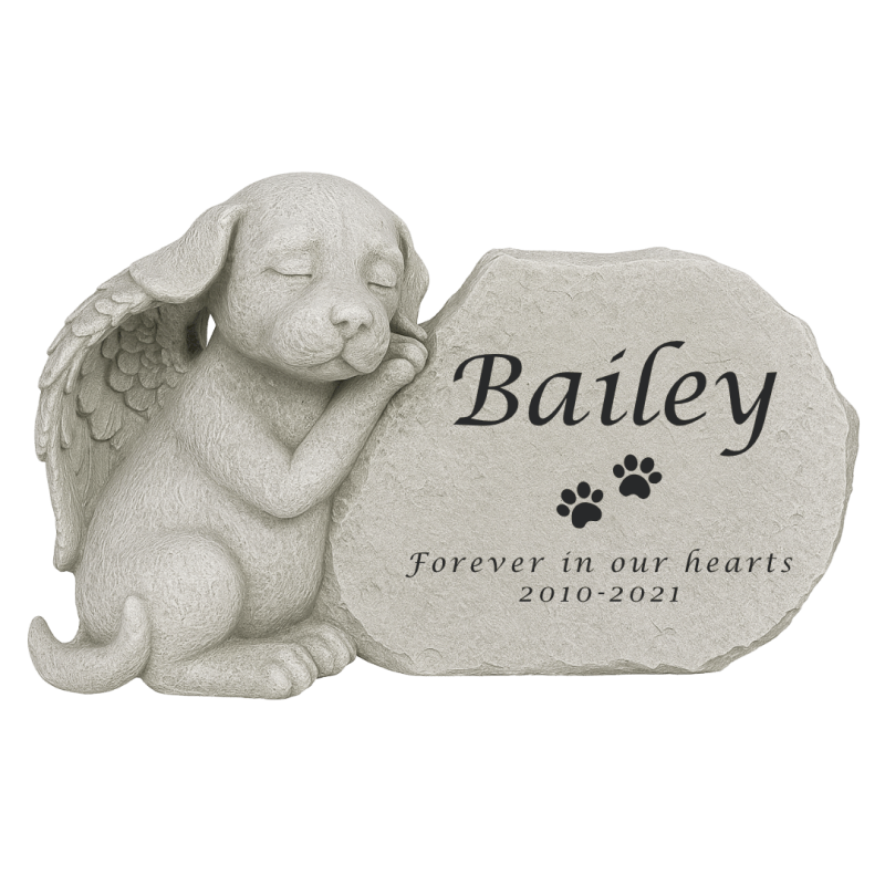 Pierre commémorative ange pour chien personnalisée avec nom & message – Plaque en résine résistante aux intempéries pour jardin