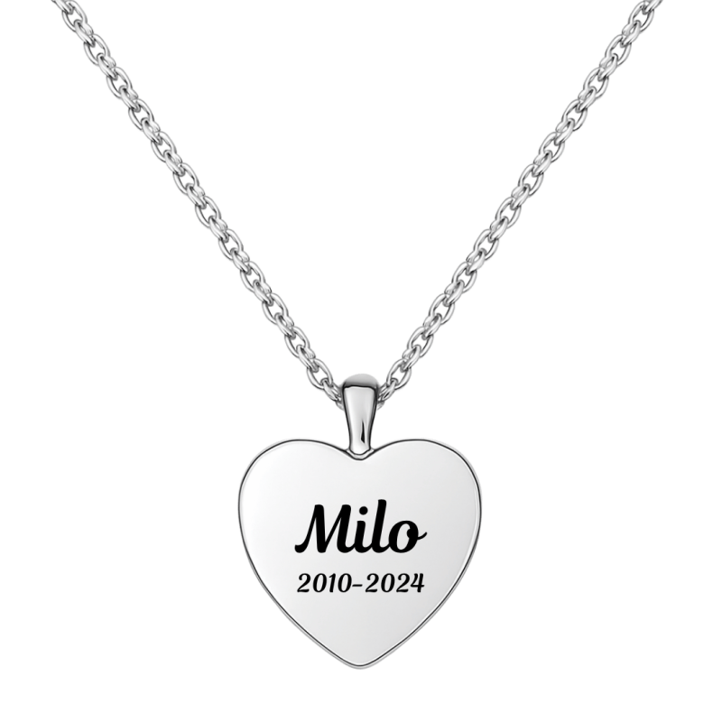 Collier urne funéraire pour cendres de chien cœur personnalisé – Bijou commémoratif avec nom & dates gravés