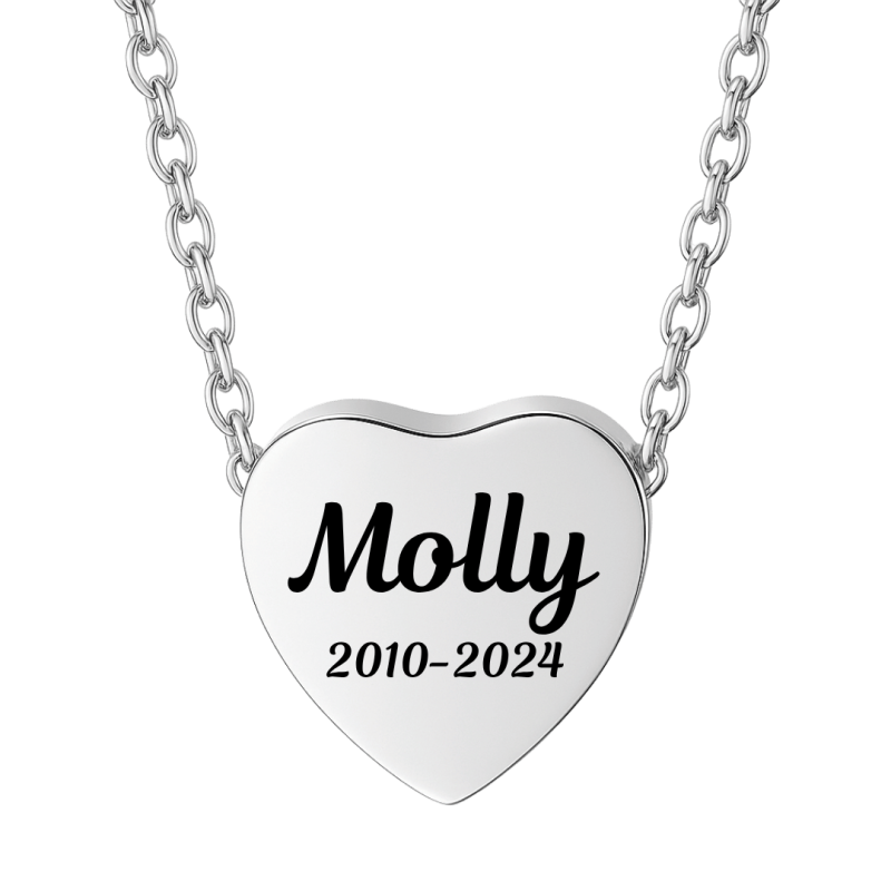 Collier urne funéraire pour cendres de chien cœur personnalisé avec chaîne – Bijou commémoratif avec nom & dates gravés