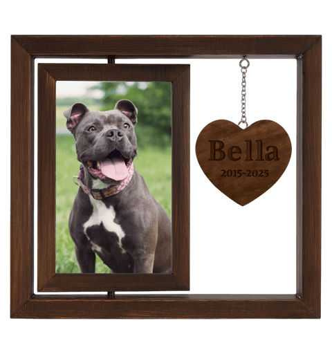 Cadre photo commémoratif pour chien en bois personnalisé – Rotation à 360° avec nom, dates & message gravés